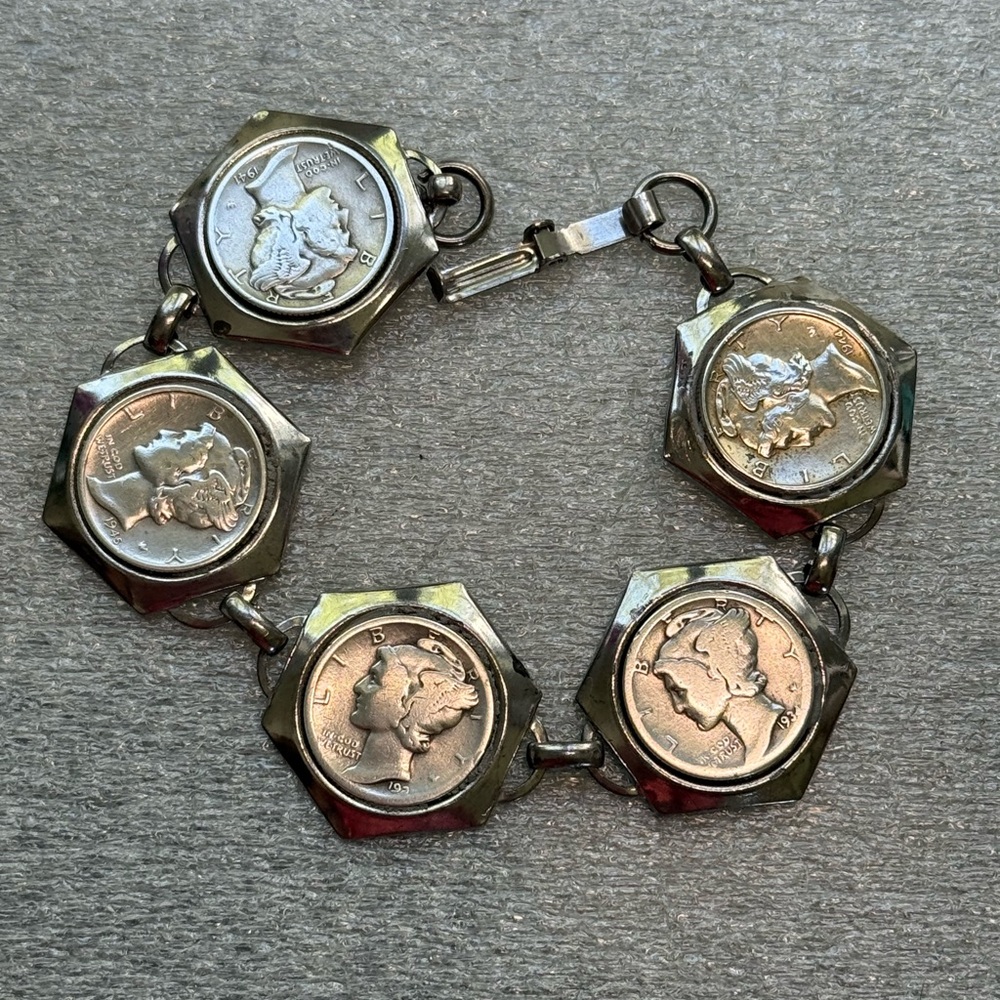 Vintage Liberty Head Mercury Dime Silver CoinLink Vintage Coin Bracelet - Picture 12 of 13